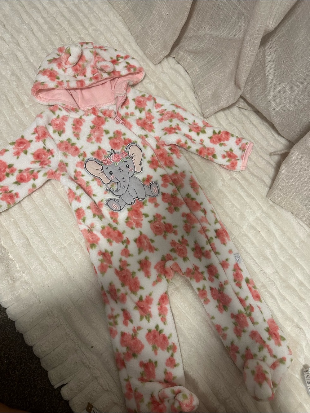 Little Joy Baby Floral Elephant Hooded One-Piece - Pink